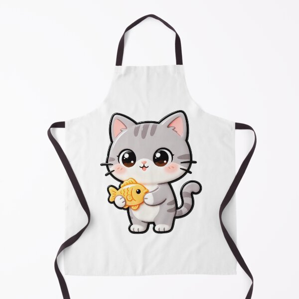 Item preview, Cute Gray Tabby Cat Holding Fish Snack - Kawaii Cat Art designed and sold by Raloel Art.