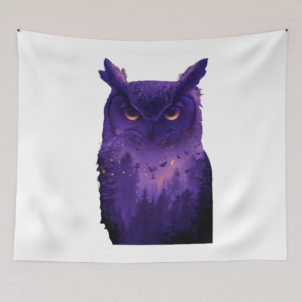Item preview, Mystical Night Owl with Forest Double Exposure- Purple Fantasy Art  designed and sold by LC&LCPlatform.