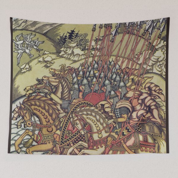 Item preview, War by Ivan Bilibin -  Medieval Knights Wall Art, Chivalry Battle Scene, Vintage Storybook Illustration designed and sold by RickE.
