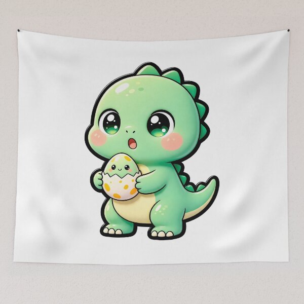 Item preview, Cute Baby Dinosaur Holding Hatching Egg - Kawaii Dino Art designed and sold by Raloel Art.