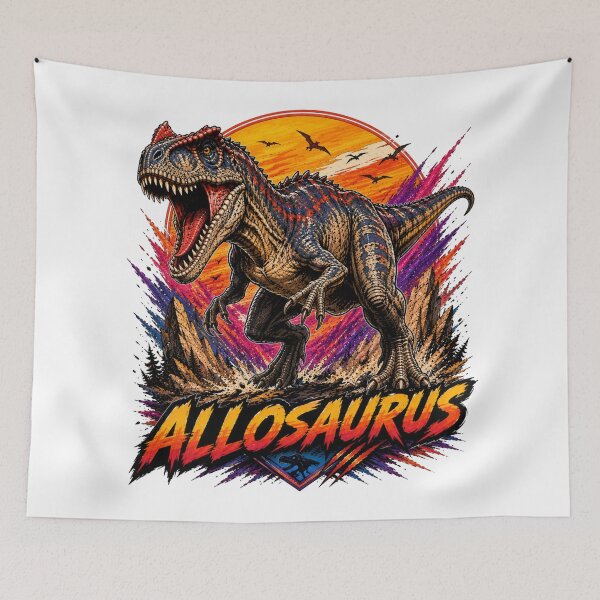 Item preview, Allosaurus Retro Synthwave Jurassic Predator Design designed and sold by JonelleTshirts.