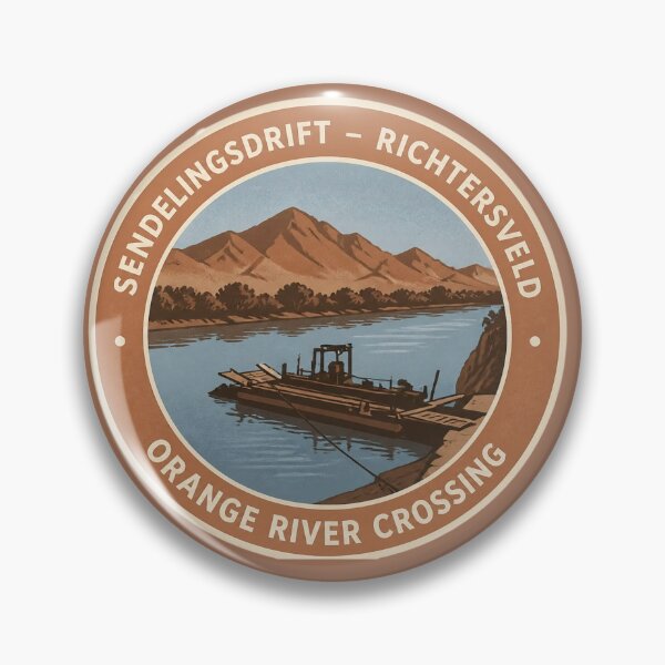Item preview, Sendelingsdrift Orange River Crossing Sticker – Richtersveld Round Badge designed and sold by The Digital Compass.
