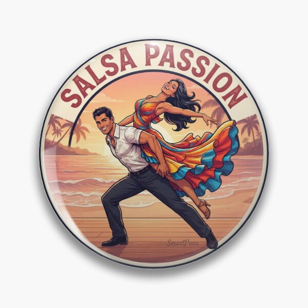 Item preview, Salsa Passion Retro Emblem – Acrobatic Latino Dance Couple Back Lift, Round Tropical Beach Sunset Badge Apparel Poster designed and sold by SmartPuns.