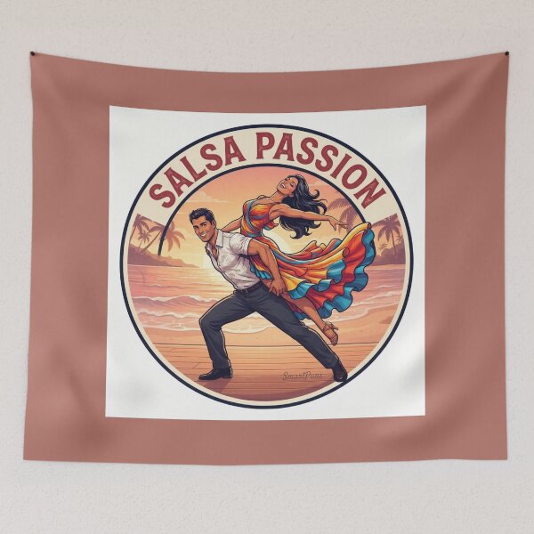 Item preview, Salsa Passion Retro Emblem – Acrobatic Latino Dance Couple Back Lift, Round Tropical Beach Sunset Badge Apparel Poster designed and sold by SmartPuns.