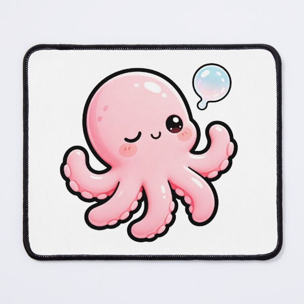 Item preview, Cute Pink Octopus Blowing Bubble - Kawaii Sea Creature Art designed and sold by Raloel Art.