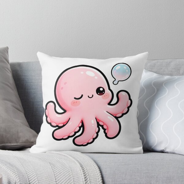 Item preview, Cute Pink Octopus Blowing Bubble - Kawaii Sea Creature Art designed and sold by Raloel Art.