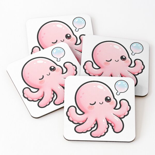 Item preview, Cute Pink Octopus Blowing Bubble - Kawaii Sea Creature Art designed and sold by Raloel Art.