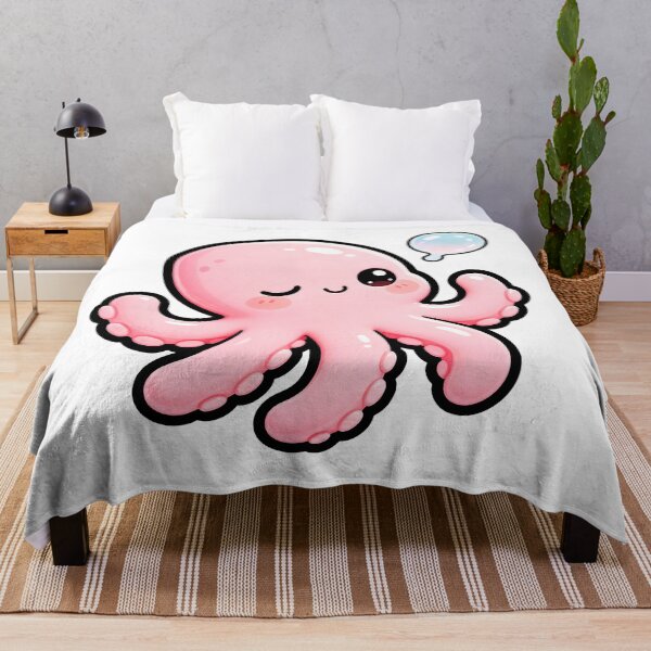 Item preview, Cute Pink Octopus Blowing Bubble - Kawaii Sea Creature Art designed and sold by Raloel Art.