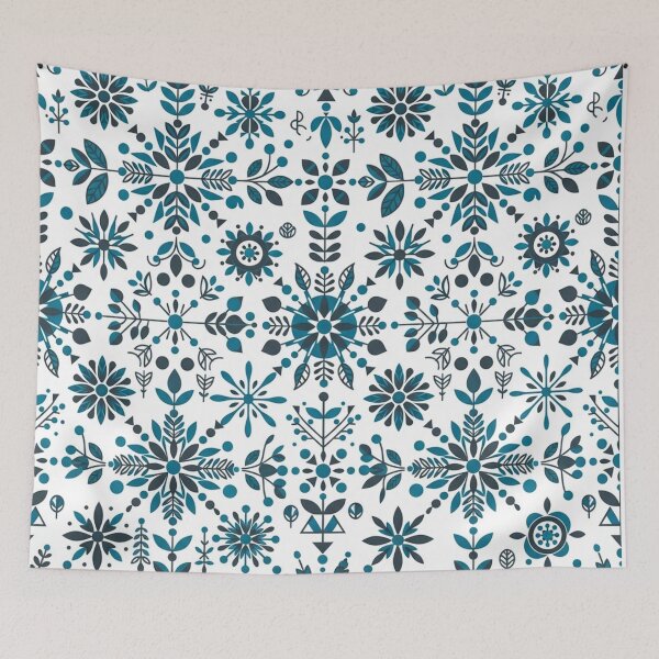Item preview, Blue Scandinavian Folk Art Floral Pattern designed and sold by Owcomm.