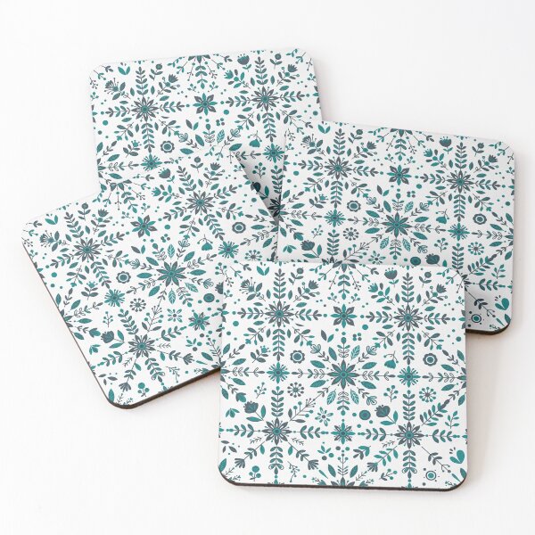 Item preview, Teal Nordic Floral Snowflake Seamless Pattern designed and sold by Owcomm.