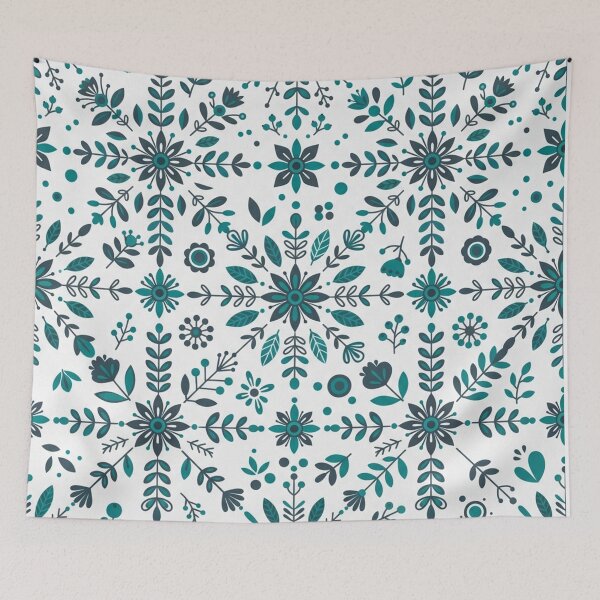 Item preview, Teal Nordic Floral Snowflake Seamless Pattern designed and sold by Owcomm.