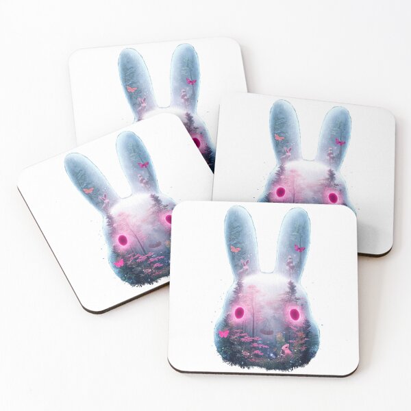Item preview, Mystical Rabbit Forest with Glowing Eyes and Butterflies -Ethereal Fantasy Art  designed and sold by LC&LCPlatform.
