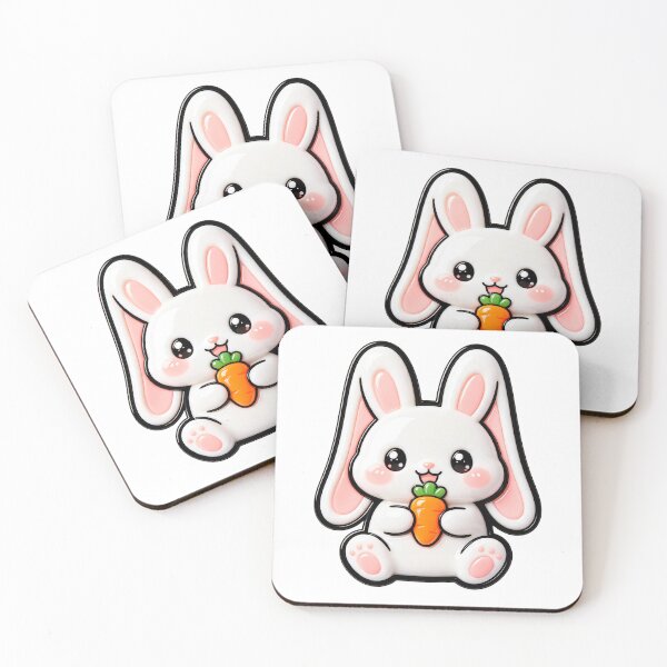 Item preview, Cute White Bunny with Carrot - Kawaii Rabbit Sticker Art designed and sold by Raloel Art.