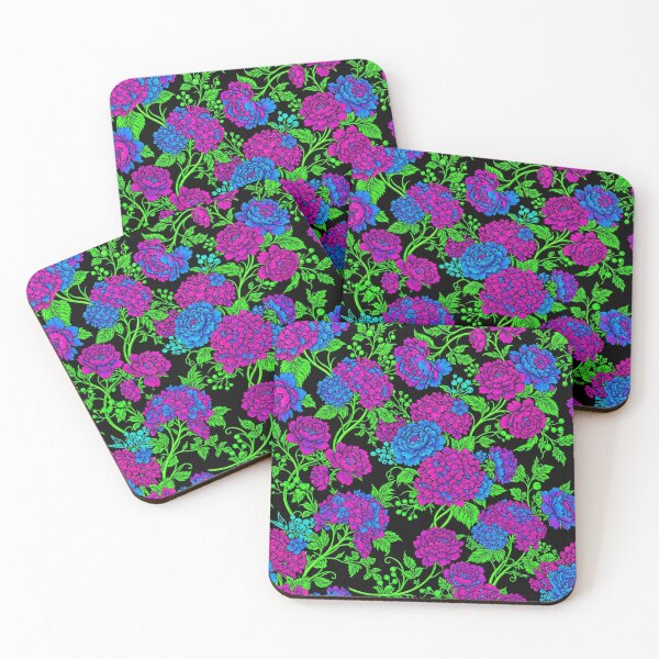 Item preview, Vibrant Neon Floral Pattern Black Background designed and sold by Owcomm.
