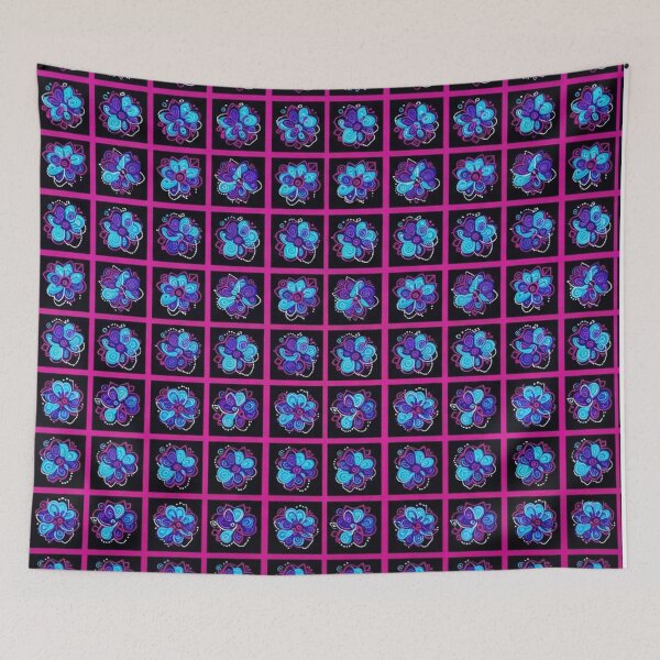 Item preview, Vibrant Blue Floral Grid Pattern Illustration designed and sold by Owcomm.