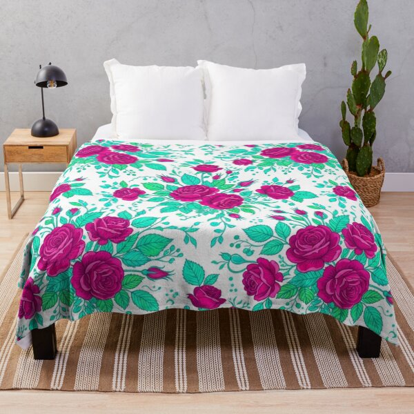 Item preview, Vibrant Pink Roses and Teal Leaves Pattern designed and sold by Owcomm.