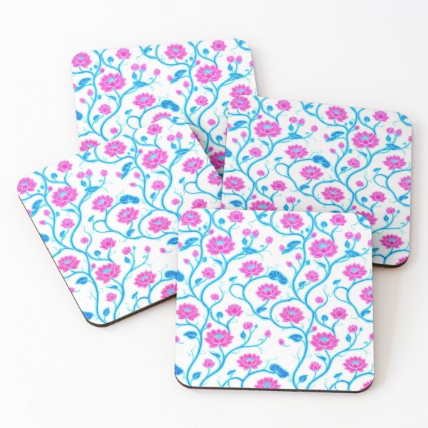 Item preview, Vibrant Pink Lotus Flowers On Blue Vines designed and sold by Owcomm.