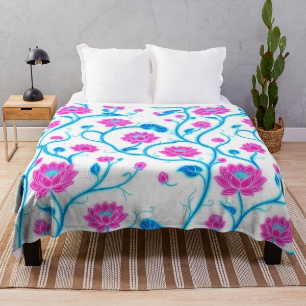 Item preview, Vibrant Pink Lotus Flowers On Blue Vines designed and sold by Owcomm.