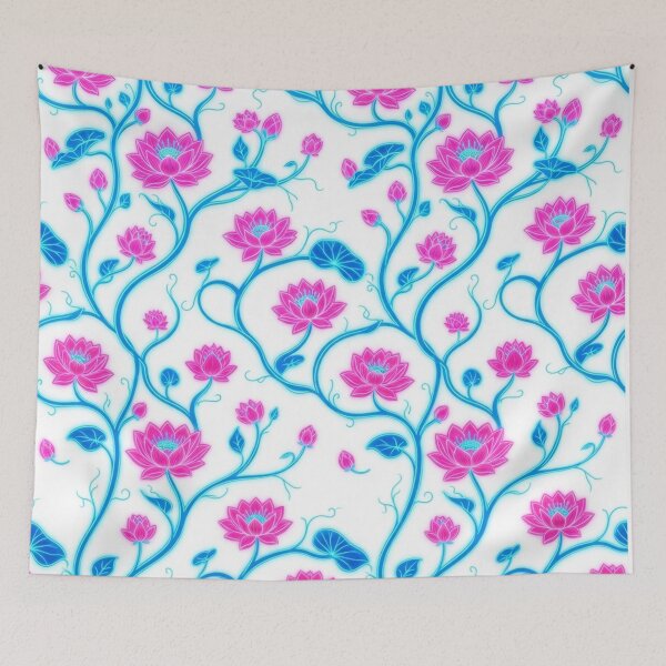 Item preview, Vibrant Pink Lotus Flowers On Blue Vines designed and sold by Owcomm.