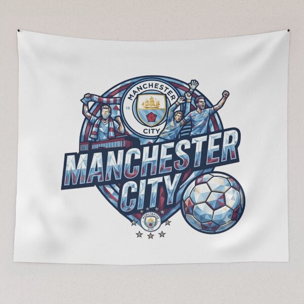 Item preview, Stained Glass Style Manchester Blue Soccer Fan Graphic designed and sold by annaarthk.