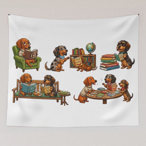 Item preview, Dachshund Book Club Clip Art & PNG Prompts designed and sold by BestCoolStuff.