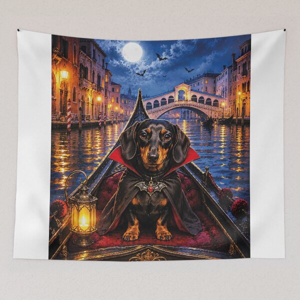 Item preview, Dracula's dachshund in a gondola through Venice at night designed and sold by Nomad-Paws.