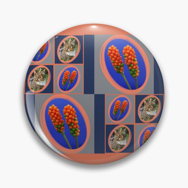 Item preview, Whimsical Cat Portrait and Italian Arum Berries Collage designed and sold by JurateArt-DK.
