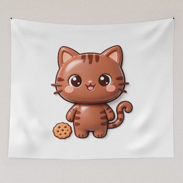 Item preview, Cute Brown Tabby Cat with Cookie - Kawaii Cat Treat Art designed and sold by Raloel Art.
