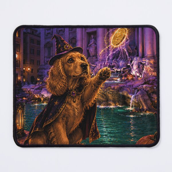Item preview, Cocker Spaniel throwing a magic coin into the haunted Trevi Fountain designed and sold by Nomad-Paws.