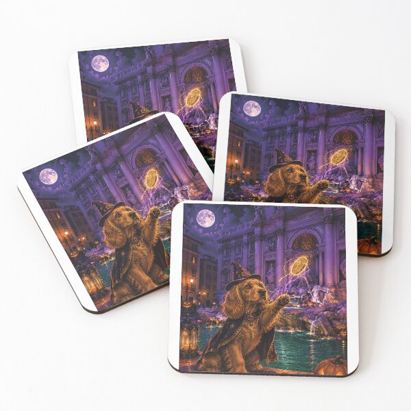 Item preview, Cocker Spaniel throwing a magic coin into the haunted Trevi Fountain designed and sold by Nomad-Paws.