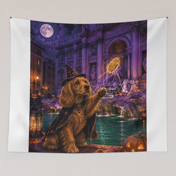 Item preview, Cocker Spaniel throwing a magic coin into the haunted Trevi Fountain designed and sold by Nomad-Paws.