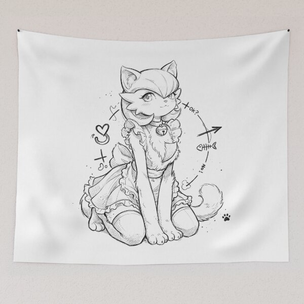 Item preview, Anime Garden Cat Maid Pencil Sketch: Kawaii Neko Portrait designed and sold by CuteKats.