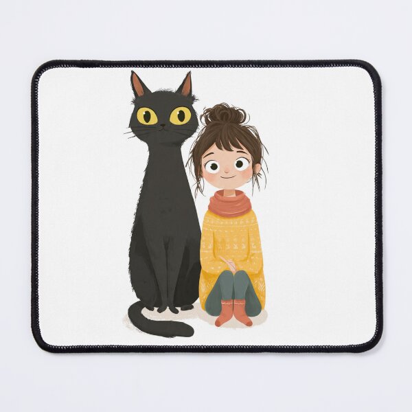 Item preview, Cozy Girl and Her Tall Black Cat Cartoon  designed and sold by LC&LCPlatform.