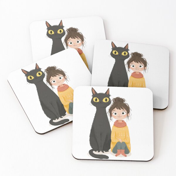 Item preview, Cozy Girl and Her Tall Black Cat Cartoon  designed and sold by LC&LCPlatform.