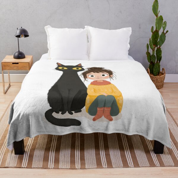 Item preview, Cozy Girl and Her Tall Black Cat Cartoon  designed and sold by LC&LCPlatform.