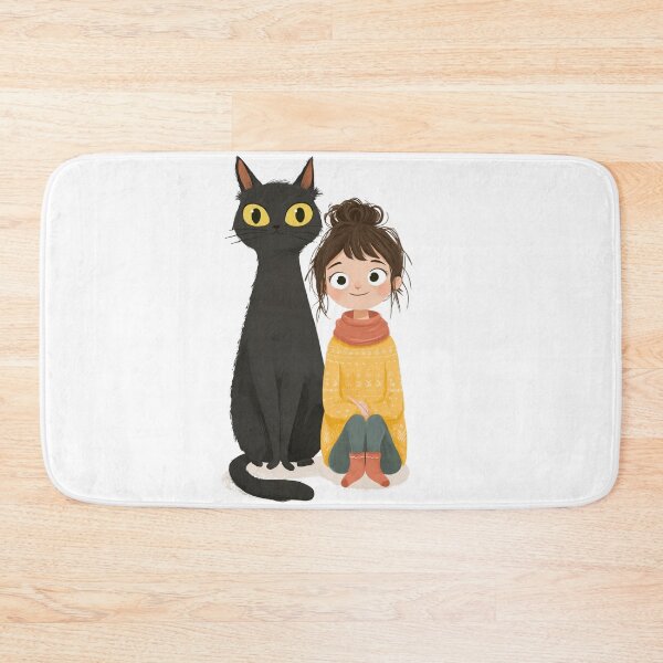 Item preview, Cozy Girl and Her Tall Black Cat Cartoon  designed and sold by LC&LCPlatform.