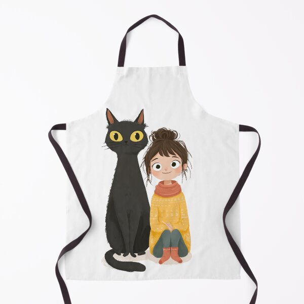 Item preview, Cozy Girl and Her Tall Black Cat Cartoon  designed and sold by LC&LCPlatform.