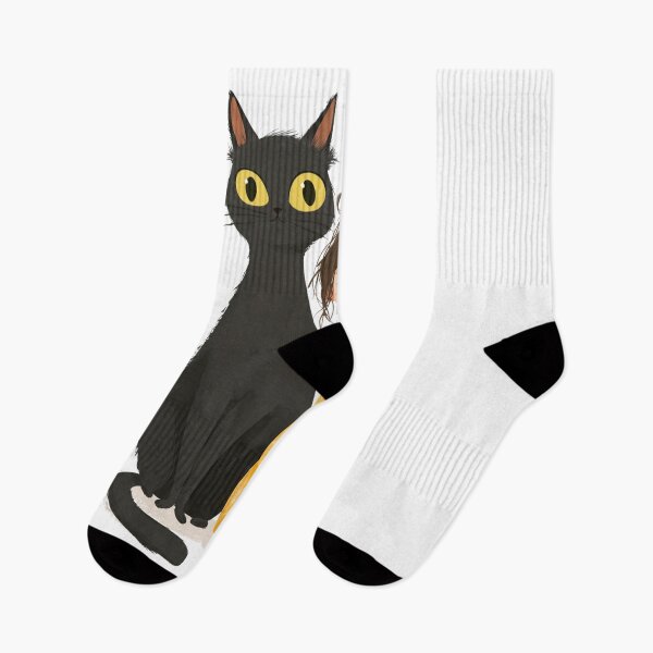 Item preview, Cozy Girl and Her Tall Black Cat Cartoon  designed and sold by LC&LCPlatform.