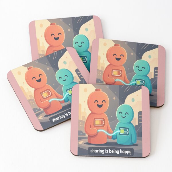 Item preview, Sharing is Being Happy Cute Battery Charging Art designed and sold by Breezes-of-Ida.