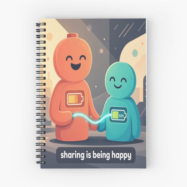 Item preview, Sharing is Being Happy Cute Battery Charging Art designed and sold by Breezes-of-Ida.