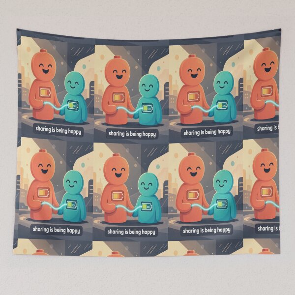 Item preview, Sharing is Being Happy Cute Battery Charging Art designed and sold by Breezes-of-Ida.