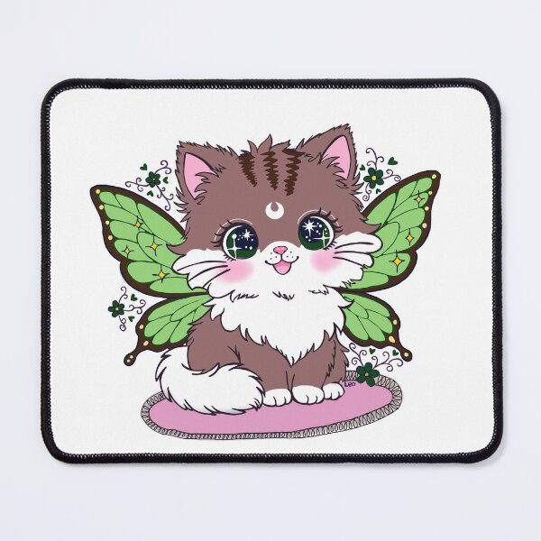 Item preview, Cute Fairy Cat Forest Green Wings | Kawaii Galaxy Eyes Kitten designed and sold by BunnySoftArt.