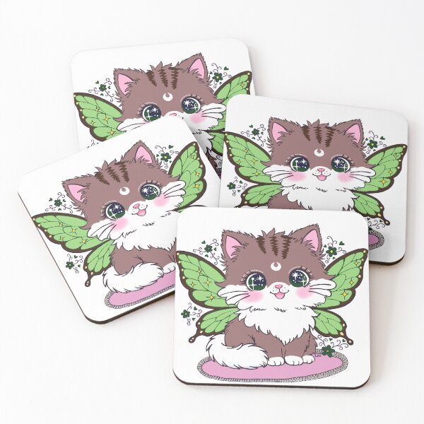 Item preview, Cute Fairy Cat Forest Green Wings | Kawaii Galaxy Eyes Kitten designed and sold by BunnySoftArt.