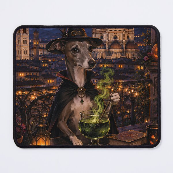 Item preview, Italian Greyhound of a witch drinking a potion in Florence designed and sold by Nomad-Paws.