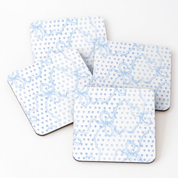 Item preview, Blue Bow & Heart Coquette Pattern Cute Preppy Girly Print designed and sold by SimplebutSweet.