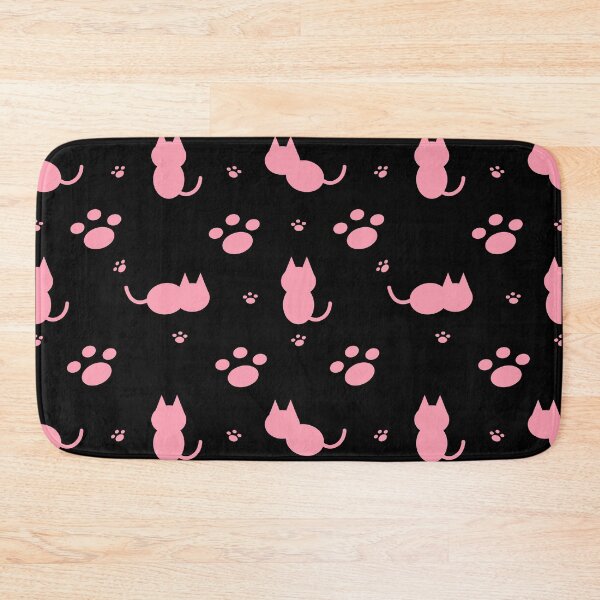 Item preview, Cute Pink Cat and Paw Print Seamless Pattern on Black Background designed and sold by MathuraPresent.