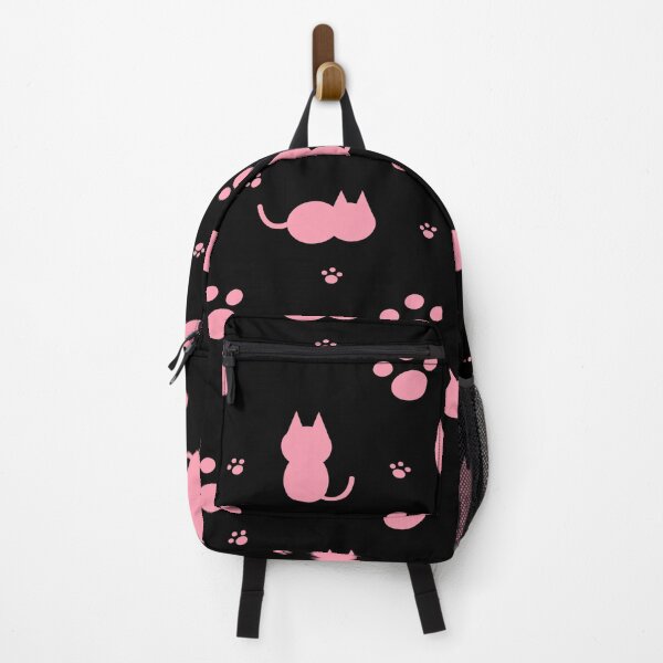 Item preview, Cute Pink Cat and Paw Print Seamless Pattern on Black Background designed and sold by MathuraPresent.