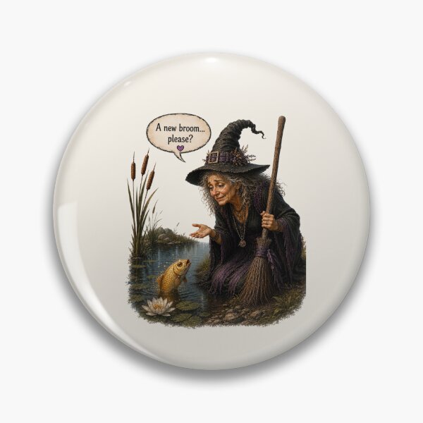 Item preview, A New Broom Please Funny Witch and Goldfish Vintage Fantasy Design designed and sold by Alpine-Ink.