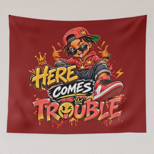 Item preview, Here Comes Trouble Cool Boy Dreads Sunglasses Red Sneakers Graffiti designed and sold by digitalbob60.