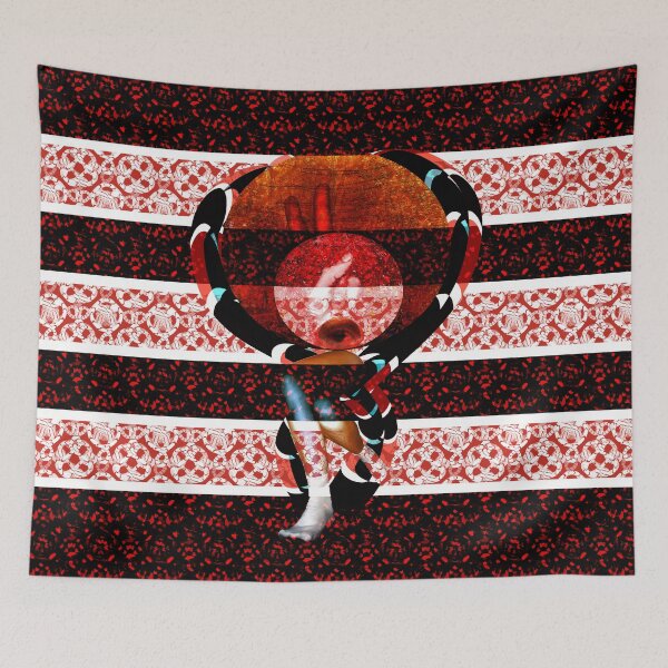 Item preview, Surreal All-Seeing Eye Collage - Red Stripe Cyberpunk Figure Print designed and sold by MAMA.art.Rio <Marsailhe_Milward>.